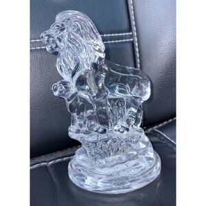 Vintage SFMB Crystal Clear Glass LION & CUB Figurine Paperweight